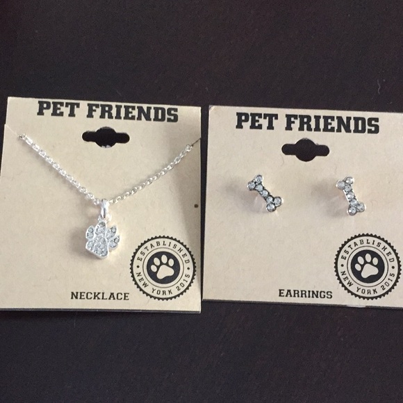 Other - Paw print and bone necklace and earring set